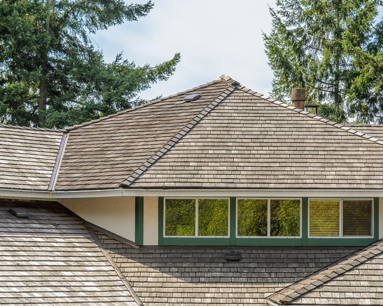 Cedar shake roof detail on a Greenwood Village estate home